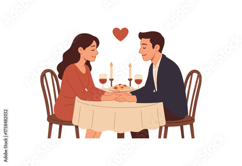 romantic dinner love flat vector illustration style isolated on white background