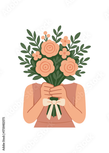 bridesmaids bouquet wedding flat vector illustration style isolated on white background