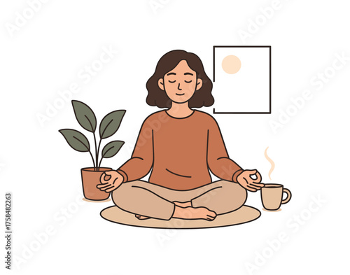 slow morning mindfulness flat vector illustration style isolated on white background