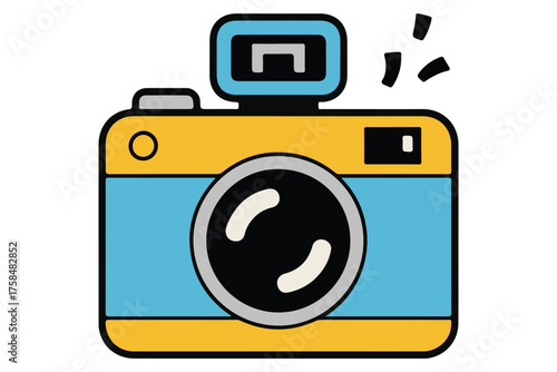 Colorful camera silhouette icon with heart detail, flat minimal photography design on white background
