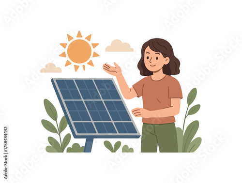 solar panel eco lifestyle flat vector illustration style isolated on white background