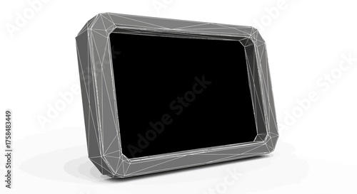 Low-poly digital tablet device with blank screen on white background, 3D rendering