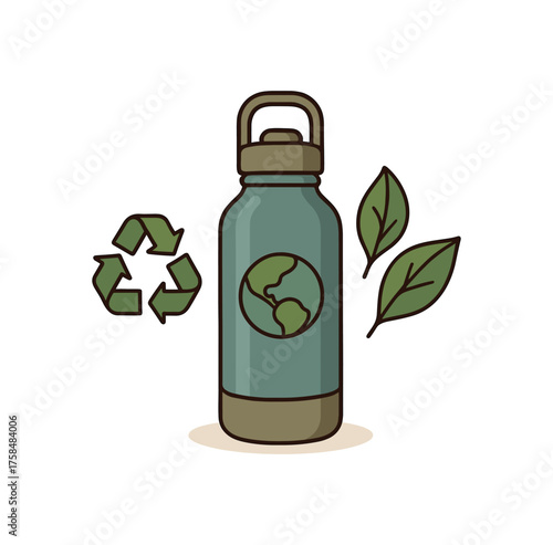 reusable water bottle sustainability flat vector illustration style isolated on white background