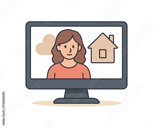 computer monitor remote work flat vector illustration style isolated on white background