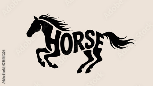 Creative silhouette of a horse formed by the word horse