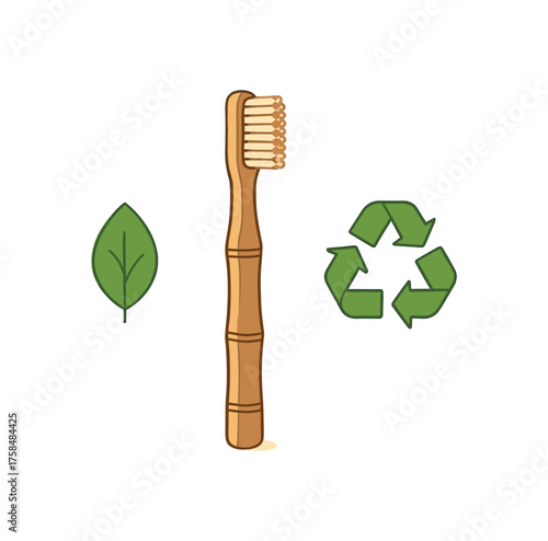 bamboo toothbrush sustainability flat vector illustration style isolated on white background