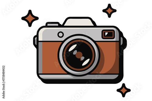 Colorful camera silhouette icon with heart detail, flat minimal photography design on white background
