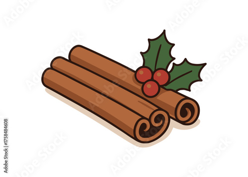 cinnamon sticks holiday flat vector illustration style isolated on white background