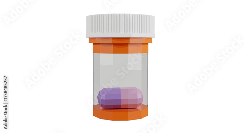 Prescription bottle with capsule inside viewed from the side on a white background