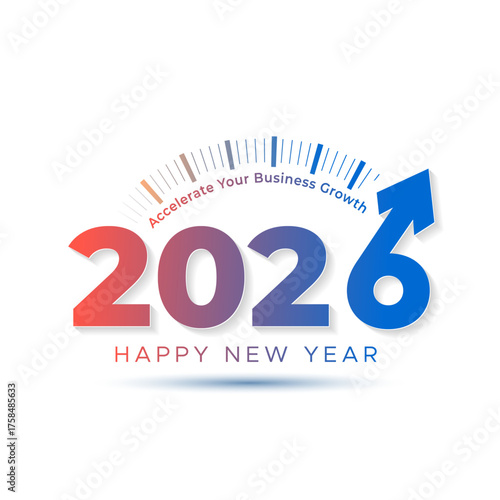 2026 new year welcome with speed meter. Accelerate your business growth concept.