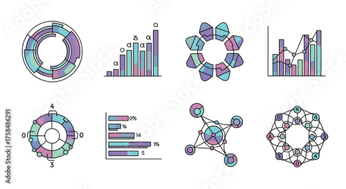 Data visualization elements with charts and diagrams