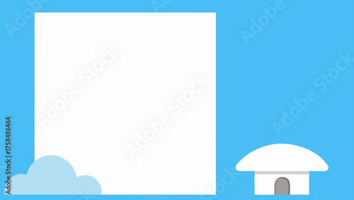 Simple cartoon scene with cloud house and sky area