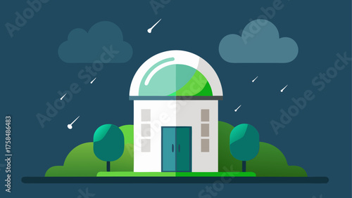 Illustration of observatory under a cloudy night sky