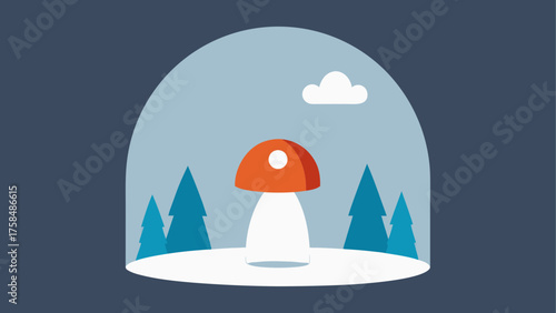 Mushroom and trees under a glass dome illustration