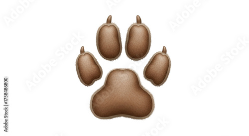 Photography Isolated brown furry paw print, a graphic element for animal lover content and w