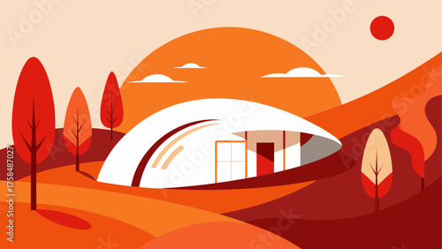 Illustration of a house in an autumn landscape