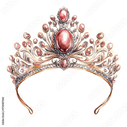 Pearl Tiara, watercolor painting vector, isolated on a white background.