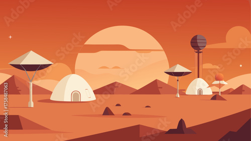 Illustration of a mars colony with domes and towers