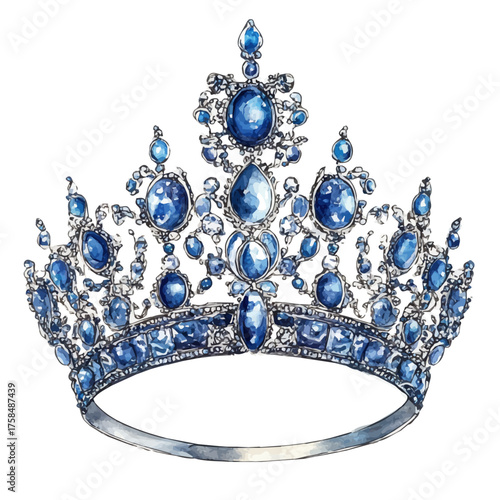 Pearl Tiara, watercolor vector, isolated on a white background.