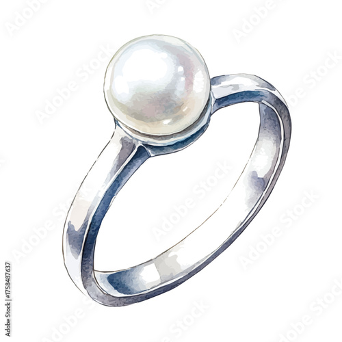 Pearl Ring, watercolor drawing vector, isolated on a white background.
