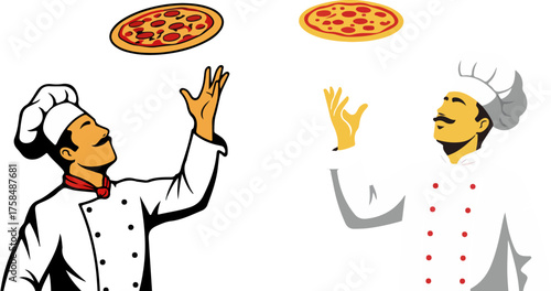 WebTwo chefs skillfully tossing pizzas in the air with culinary expertise and flair