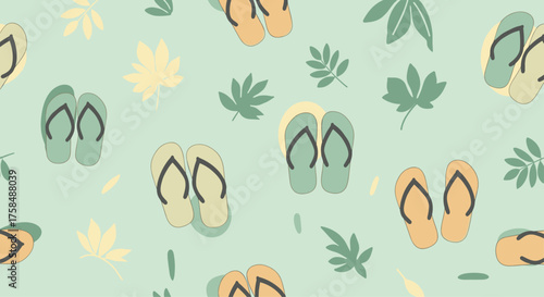 Lightweight and casual flip flops with tropical leaves in a repeating pattern.
