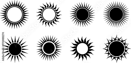 Set of sun icon in silhouette design