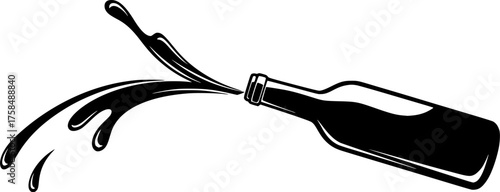 Wine bottle splash line art vector.