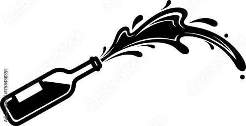 Wine bottle splash line art vector.