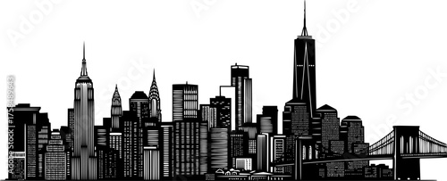 new york city skyline line art style vector.
