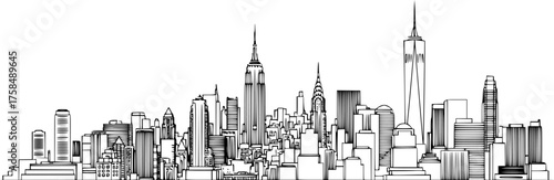 new york city skyline line art style vector.