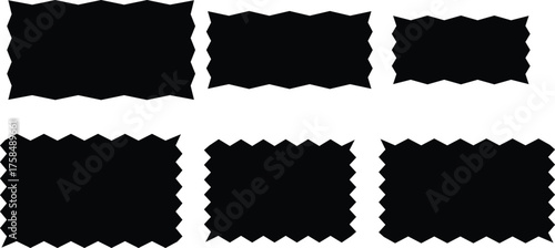 Vertical rectangular frames with scallop edges. rectangular shapes with wiggly borders. Empty square scalloped frames

