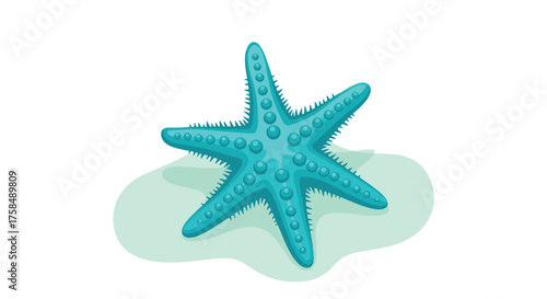 A vibrant blue starfish rests on a sandy ocean floor.