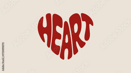 Heart shape formed by the word heart in a retro style