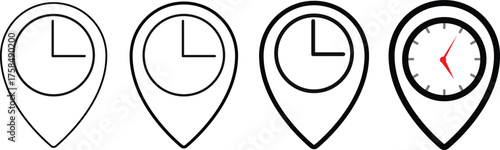 Real time location icon. Location icon. Map pin icon. Time symbol