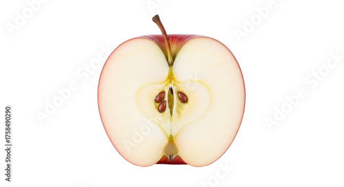 Isolated half of red apple with seeds, cut fruit, healthy food, freshness, food photography