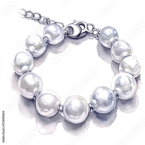 Pearl Bracelet, watercolor illustration vector, isolated on a white background.