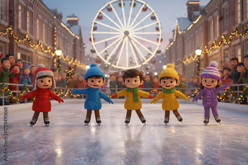 Wallpaper Mural Miniature figures of children ice skating at a Christmas market Torontodigital.ca