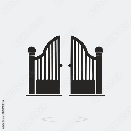 Vintage wrought iron gates and fence design vector illustration for old architecture security
