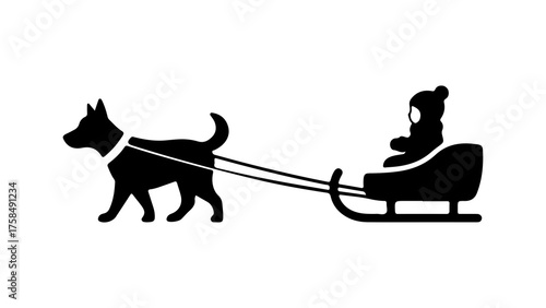 Dog sledding scene with transparent background
