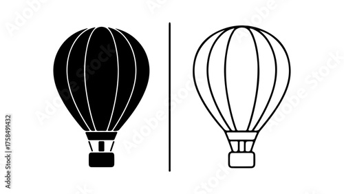 Hot air balloons outline and solid with transparent background