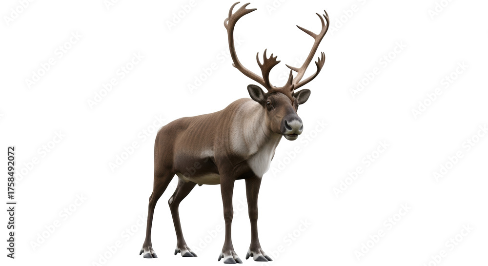 Fototapeta premium Isolated Reindeer Caribou Standing Tall with Large Antlers Graceful Majestic Creature