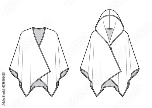 Womens cape ponchos fashion flat sketch