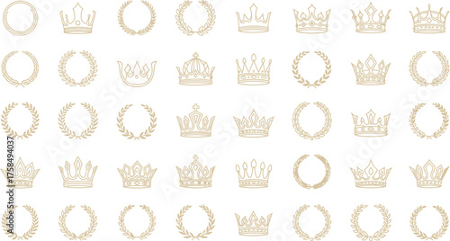 Collection of Golden Royal Crowns and Laurels