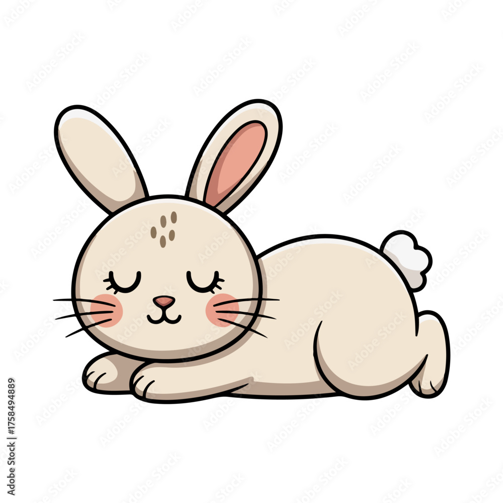 Obraz premium cute sleeping bunny rabbit line illustration