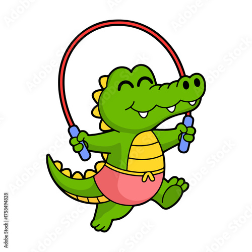 crocodile jumping rope cartoon illustration