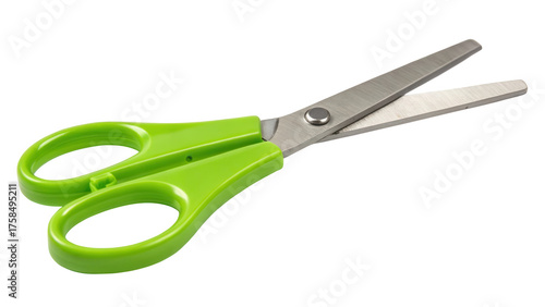 Bright green scissors isolated on transparent background