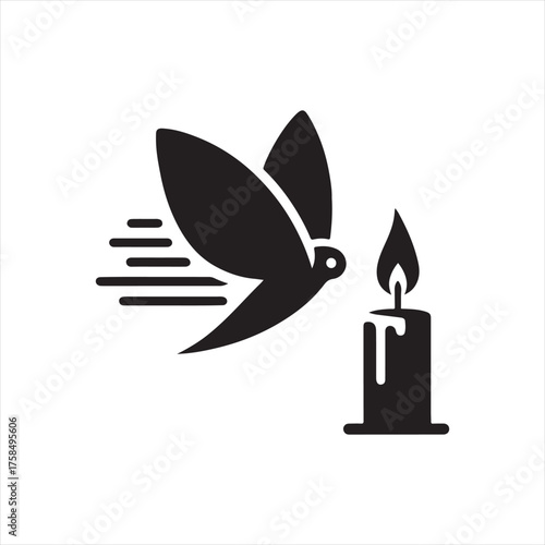 Moth flying toward candle flame vector silhouette clip art icons set collection
