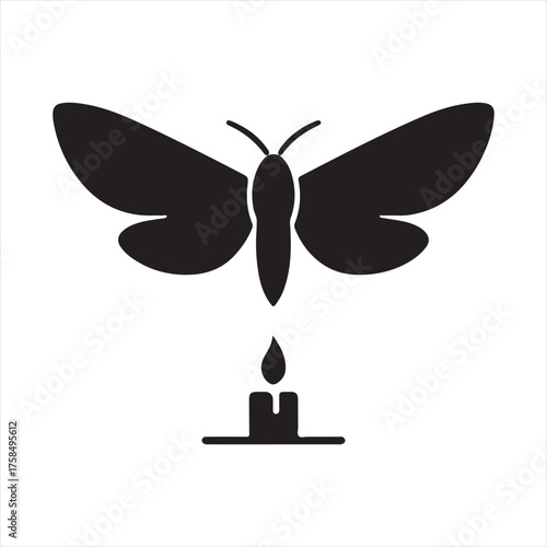 Moth flying toward candle flame vector silhouette clip art icons set collection
