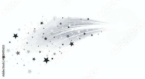 Abstract monochrome illustration of a shooting star with a sparkling glitter trail on a white background.